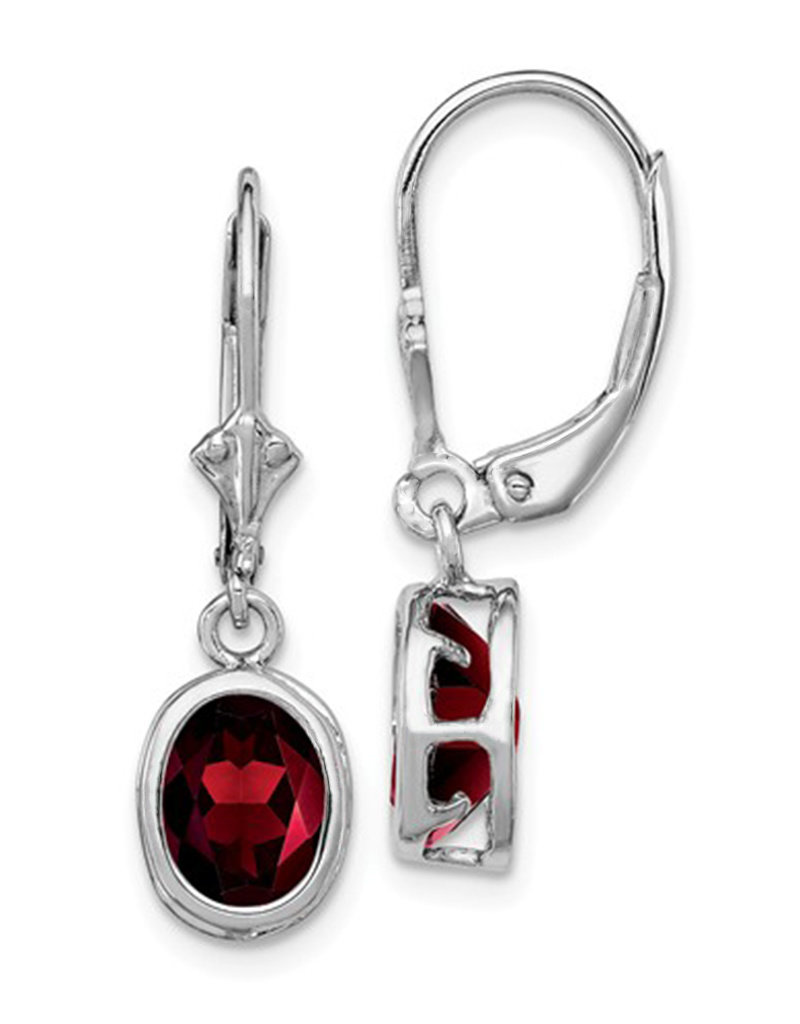 Sterling Silver 8x6mm Oval Garnet Leverback Earrings