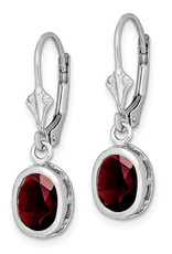 Sterling Silver 8x6mm Oval Garnet Leverback Earrings