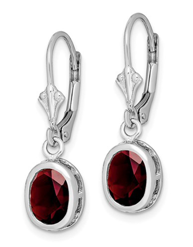 Sterling Silver 8x6mm Oval Garnet Leverback Earrings