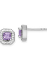 Sterling Silver Square Lt Purple CZ Stud Earrings 8mm