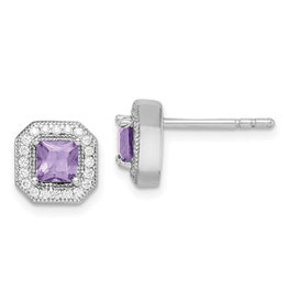 Square Lt. Purple CZ Stud Earrings 8mm