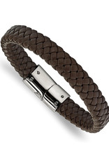 Men's Braided Brown Leather Bracelet 8.5"