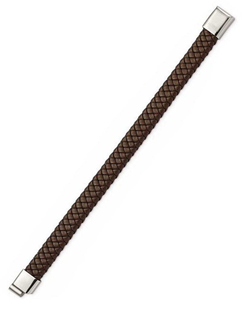 Men's Braided Brown Leather Bracelet 8.5"