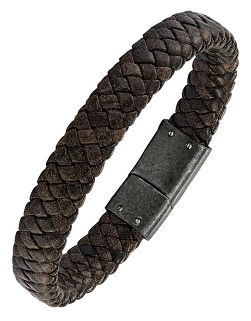Men's Braided Brown Leather Bracelet 8.25"
