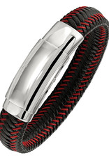 Men's Braided Black Leather and Red Wire Bracelet