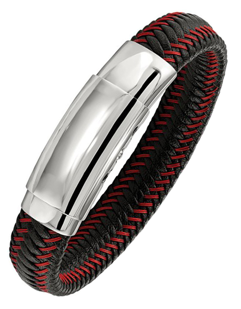 Black Leather & Red Wire Bracelet