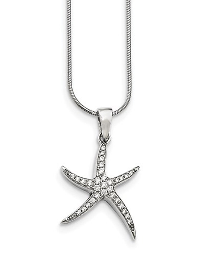 Sterling Silver CZ Starfish Necklace 18"