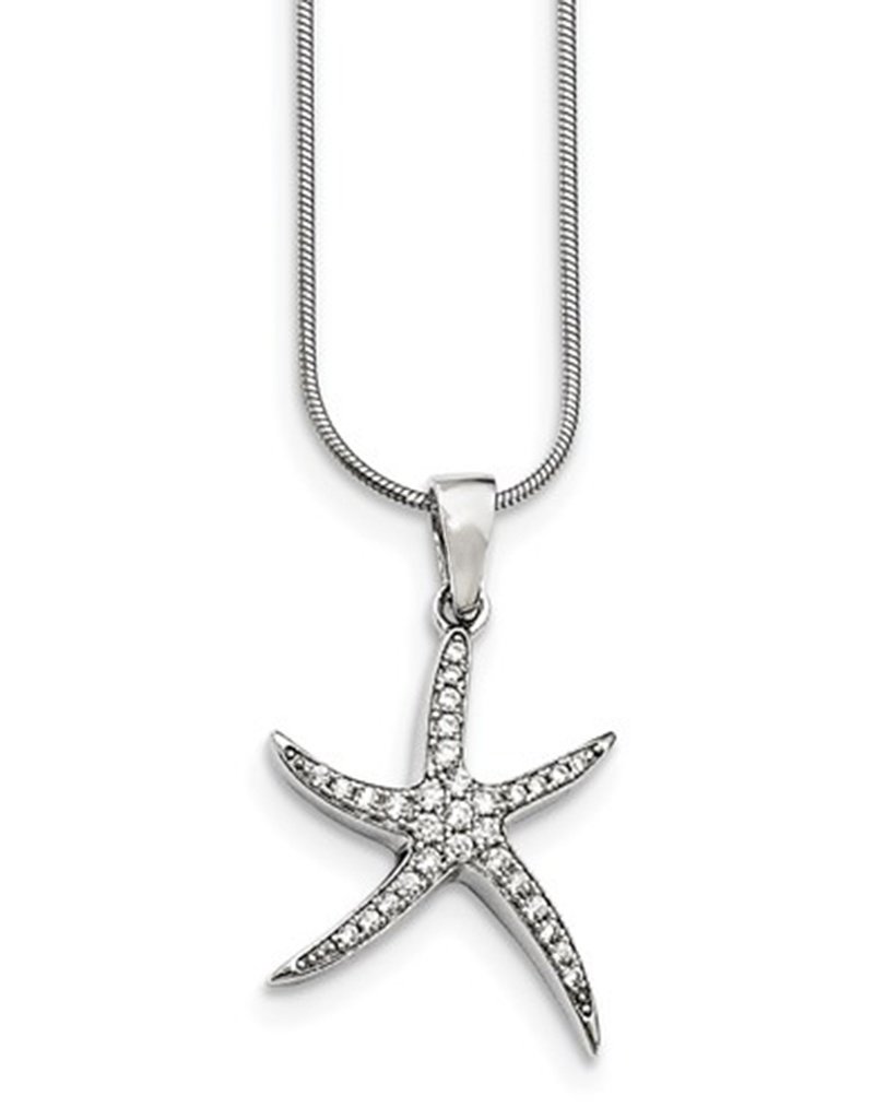 Sterling Silver CZ Starfish Necklace 18" Simply Sterling