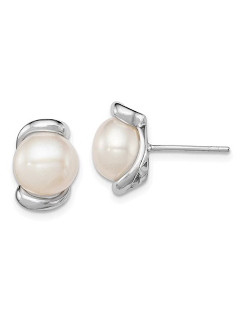 Sterling Silver Pearl Stud Earrings 8-9mm