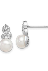 Sterling Silver Pearl and CZ Post Earrings