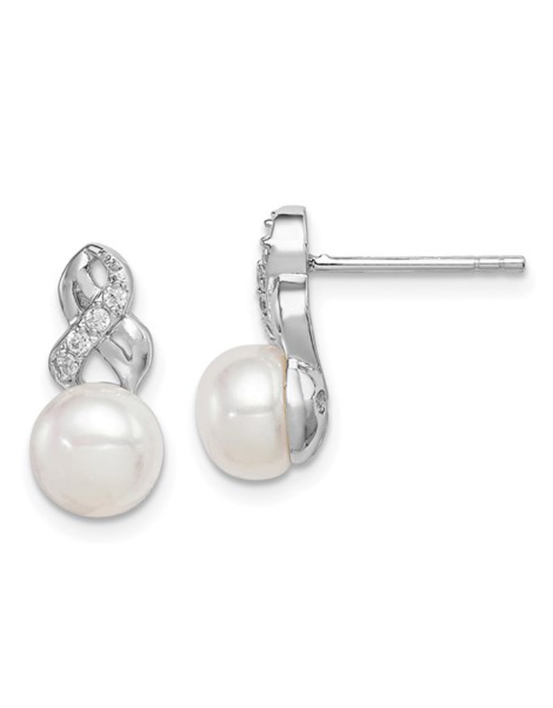 Sterling Silver Pearl and CZ Post Earrings