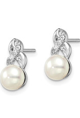 Sterling Silver Pearl and CZ Post Earrings