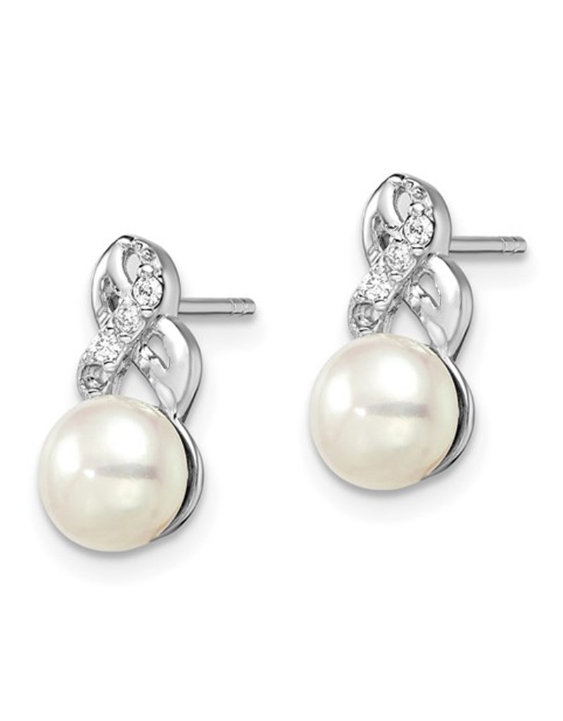 Sterling Silver Pearl and CZ Post Earrings