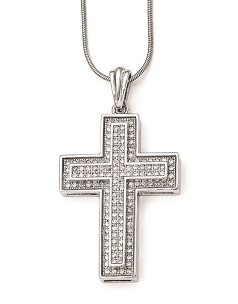 Sterling Silver Pave CZ Cross Necklace 18"