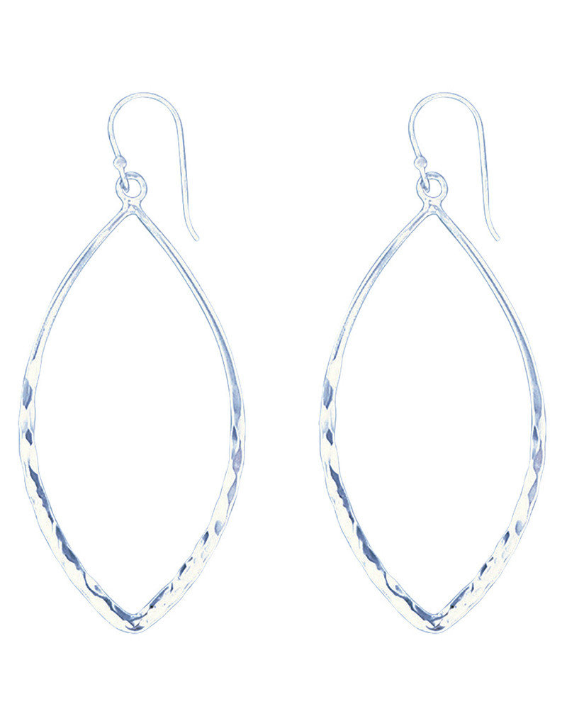 Sterling Silver Hammered Open Marquise Shape Earrings 55mm