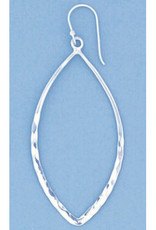 Sterling Silver Hammered Open Marquise Shape Earrings 55mm