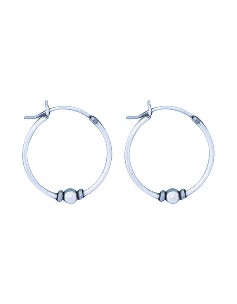 Sterling Silver Bali Bead Hoop Earrings 20mm