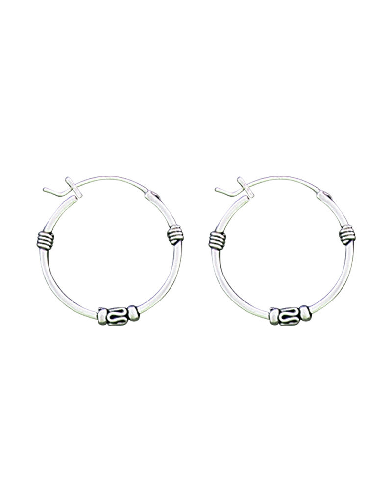 Sterling Silver Bali Hoop with Bead Earrings 20mm