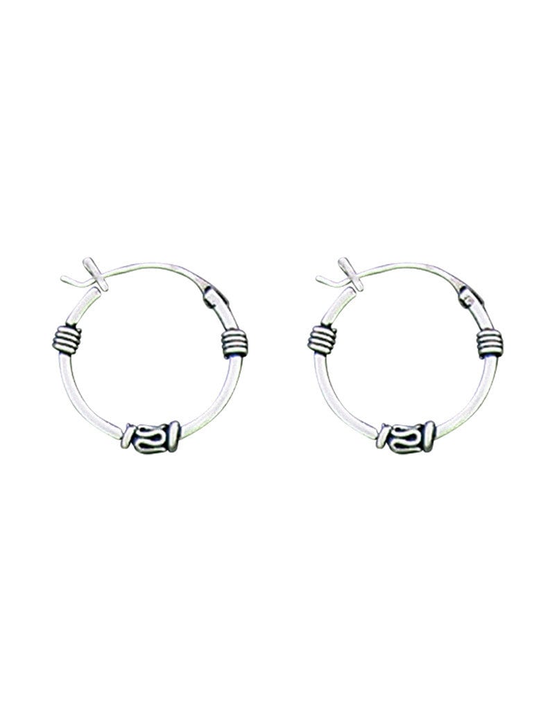 Sterling Silver Bali Hoop with Bead Earrings 16mm