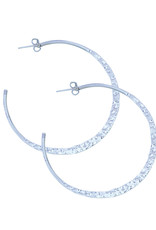 Sterling Silver Hammered 3/4 Hoop Post Earrings 45mm