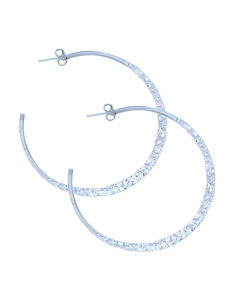 Sterling Silver Hammered 3/4 Hoop Post Earrings 45mm