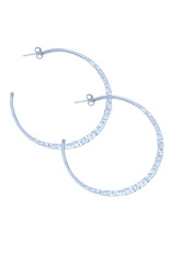 Sterling Silver Hammered 3/4 Hoop Post Earrings 38mm