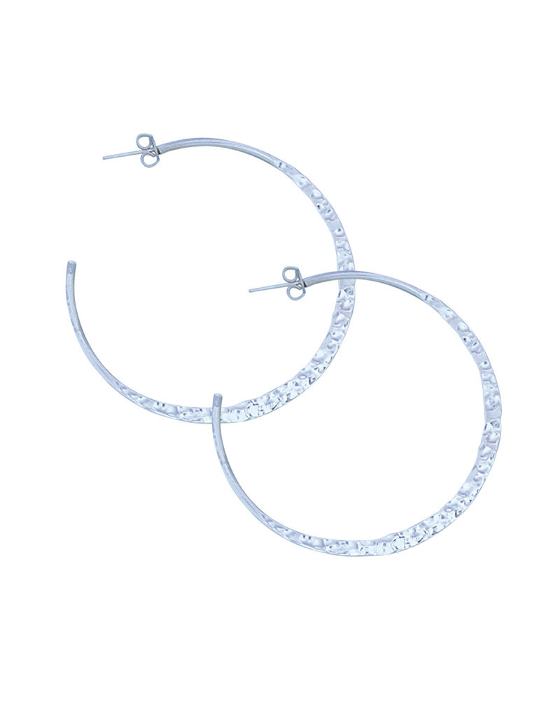 Sterling Silver Hammered 3/4 Hoop Post Earrings 38mm