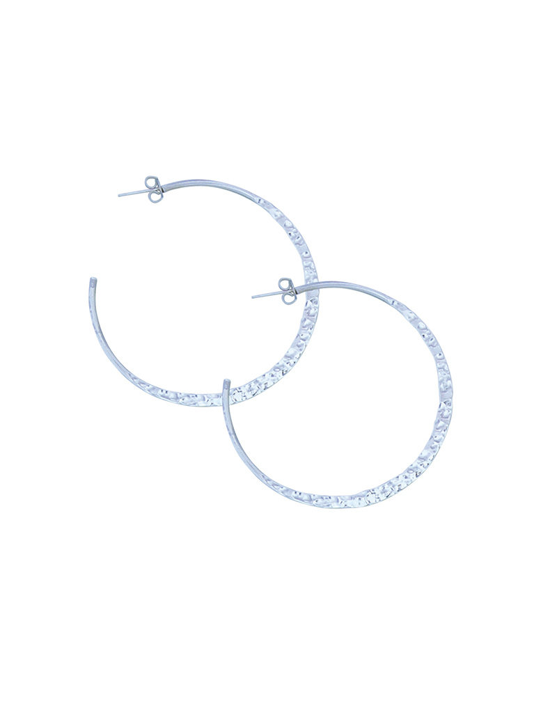 Sterling Silver Hammered 3/4 Hoop Post Earrings 25mm