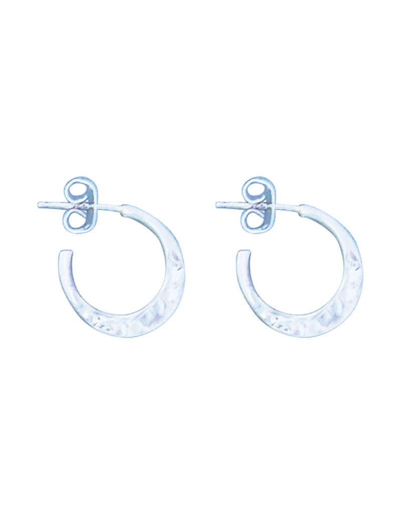 Sterling Silver Hammered 3/4 Hoop Post Earrings 17mm