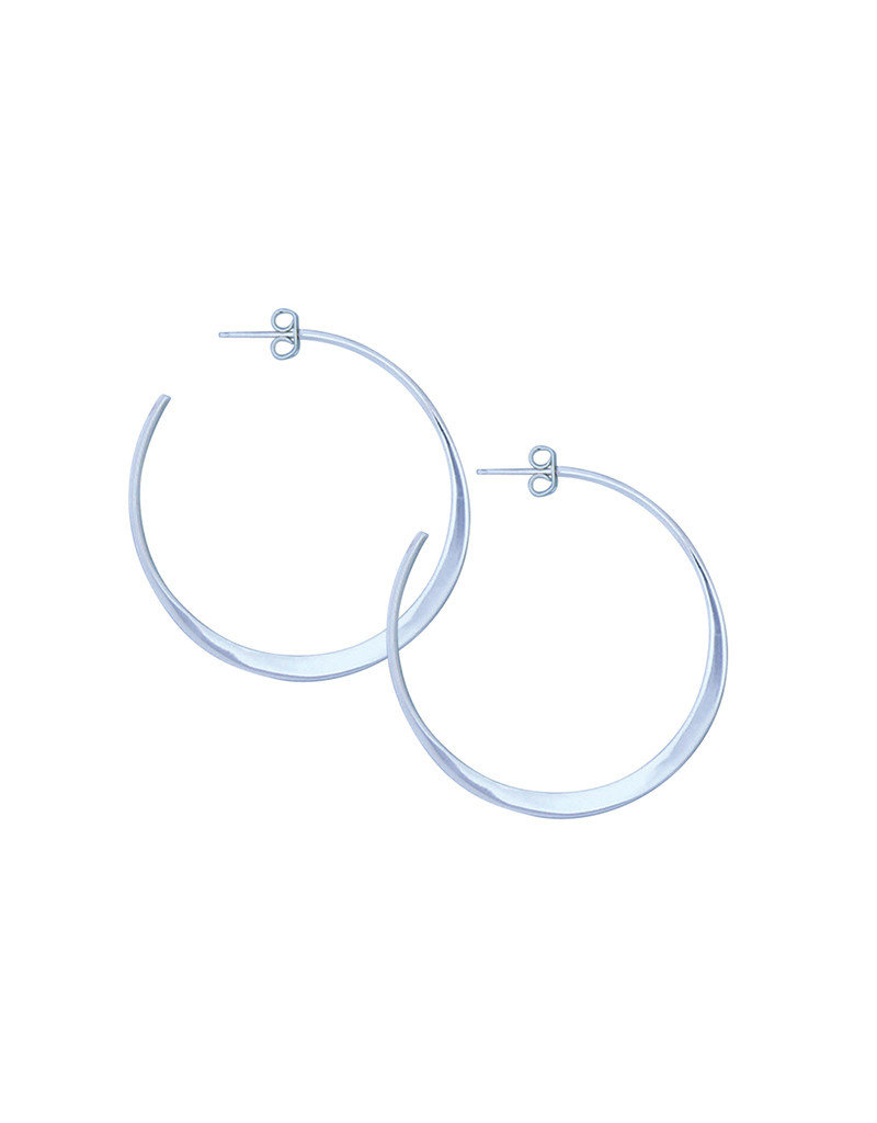 Sterling Silver Flattened 3/4 Hoop Post Earrings 25mm