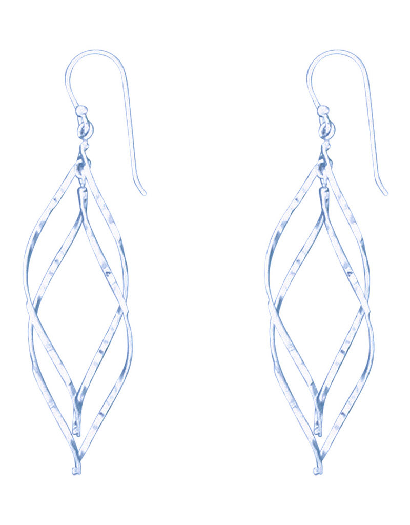 Sterling Silver Double Hammered Twist Earrings 51mm