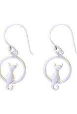 Sterling Silver Cat in Circle Earrings 14mm