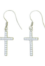 Sterling Silver CZ Cross Earrings 17mm