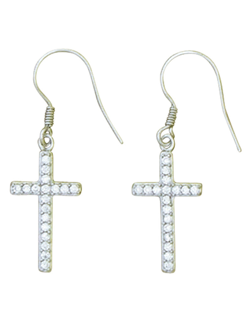 Sterling Silver CZ Cross Earrings 17mm
