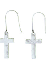 Sterling Silver Hammered Cross Earrings 19mm