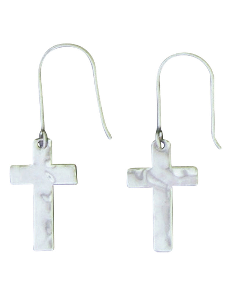 Sterling Silver Hammered Cross Earrings 19mm