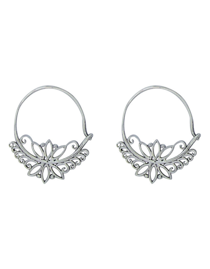Sterling Silver Flower Filigree Hoop Earrings 30mm