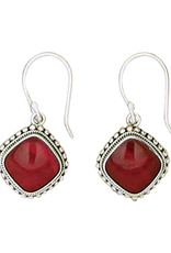 Sterling Silver Cushion Coral Earrings 15mm