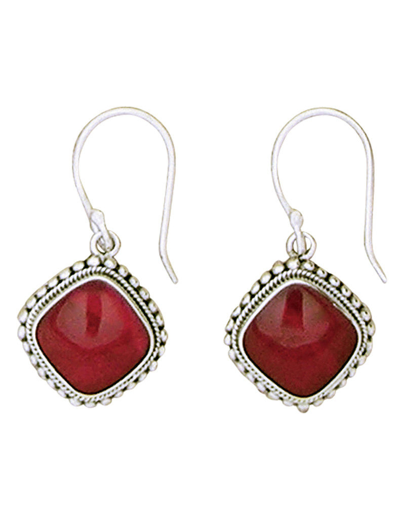 Sterling Silver Cushion Coral Earrings 15mm