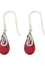 Sterling Silver Teardrop Coral Earrings 18mm