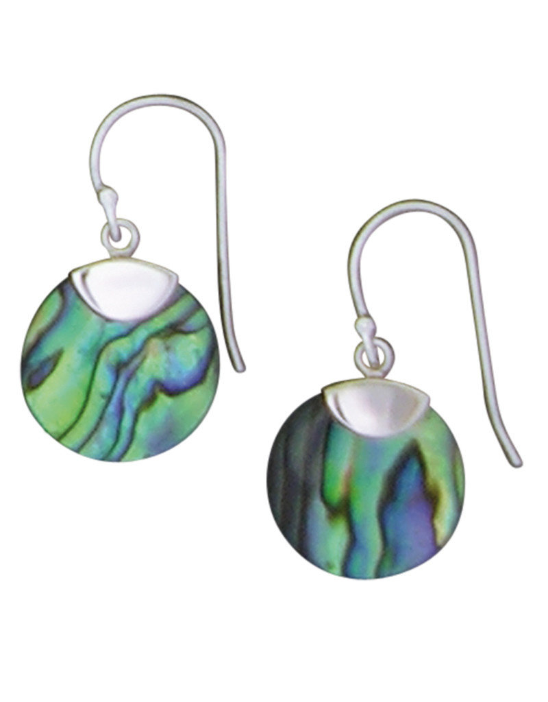 Sterling Silver Round Abalone Earrings 15mm