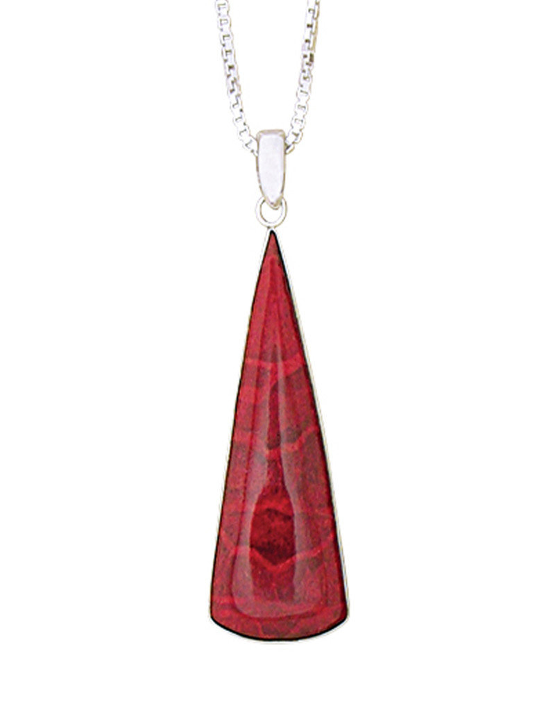 Sterling Silver Long Triangle Coral Pendant 46mm