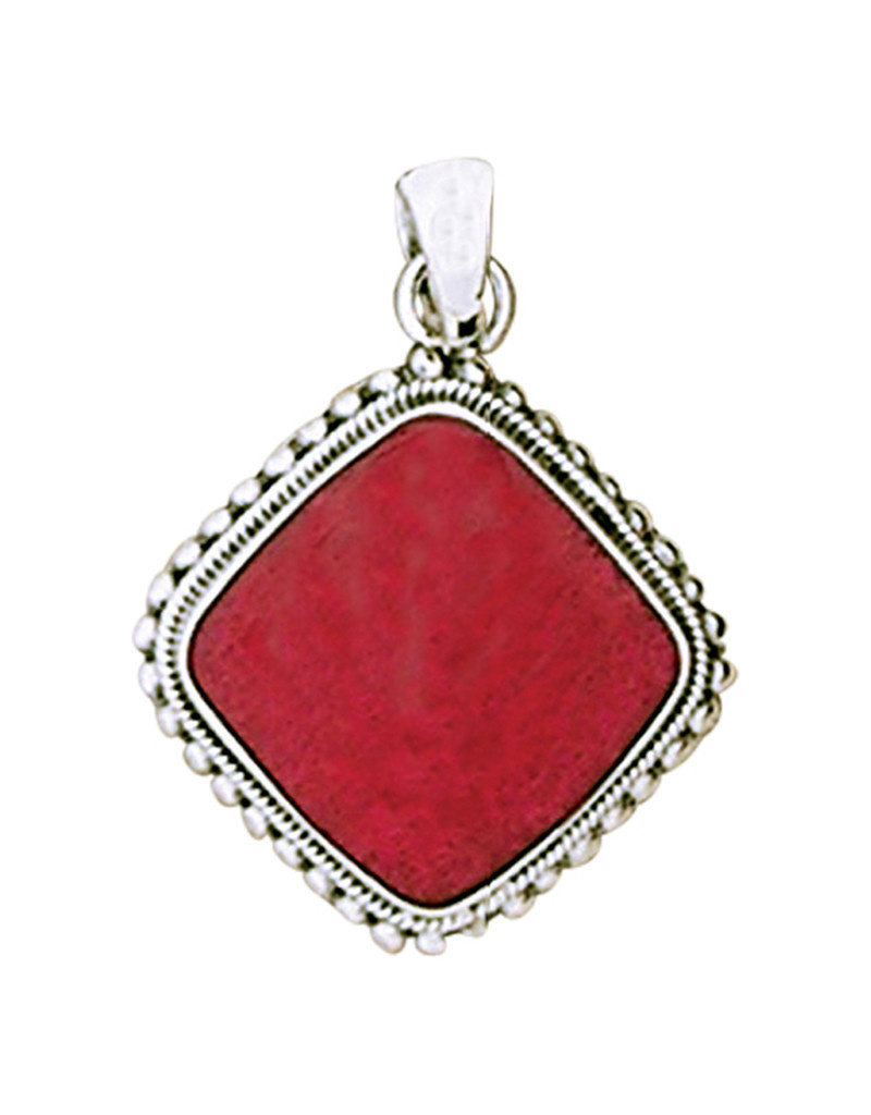 Sterling Silver Cushion Coral Pendant 22mm