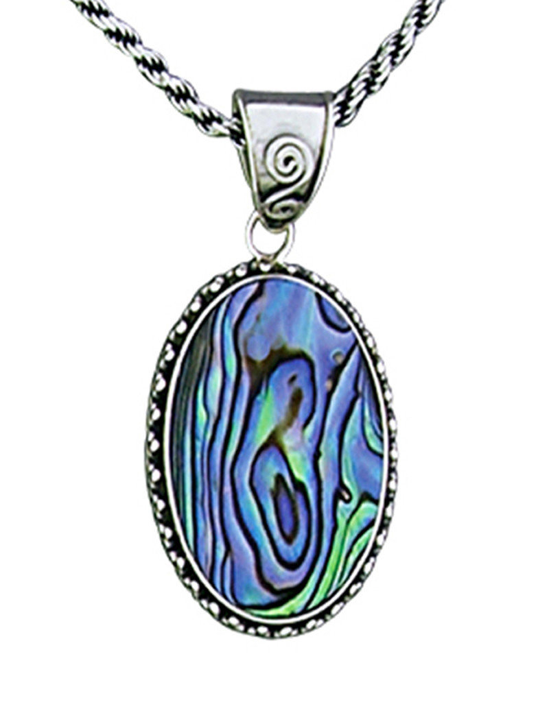 Sterling Silver Oval Abalone Pendant 24mm