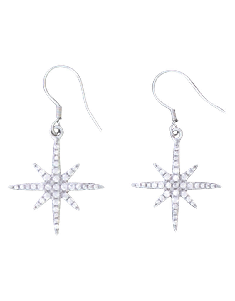 Sterling Silver North Star Pave CZ Earrings 20mm