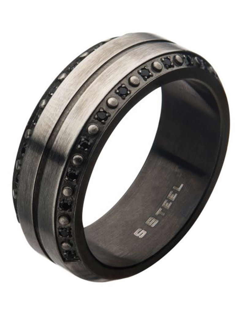 Men's Black CZ Gunmetal Stainless Steel Band Ring