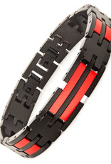 Men's Black and Red Stainless Steel Hinged Link Bracelet