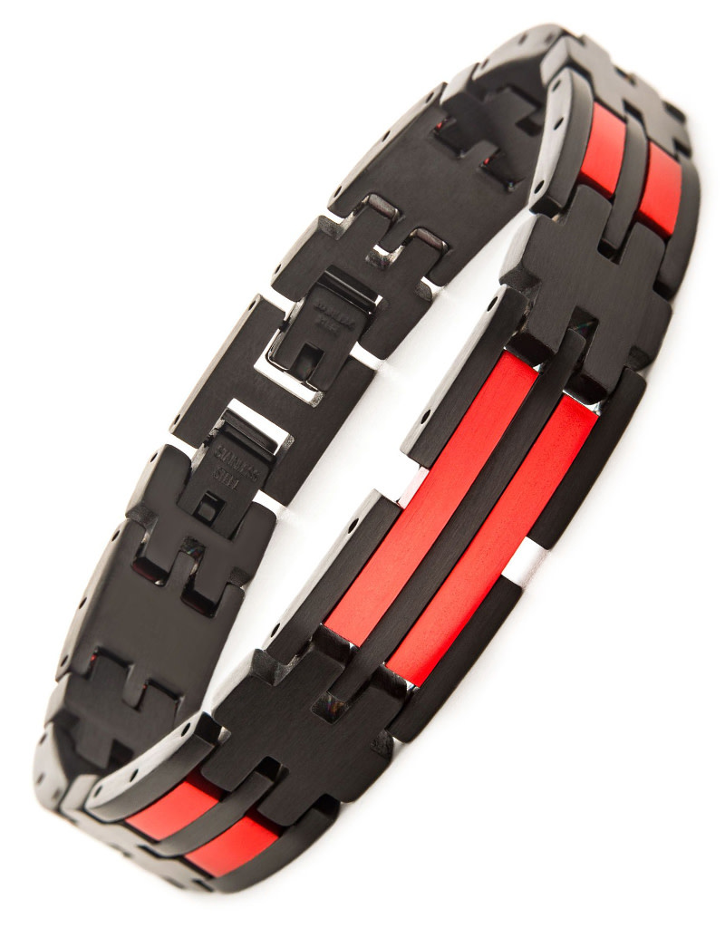 Black and Red Steel Hinged Link Bracelet