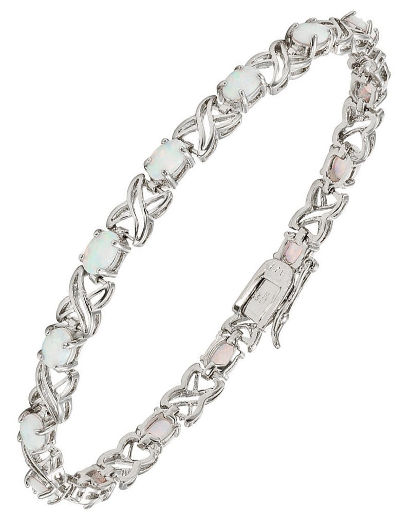 Sterling Silver "XO" Oval White Synthetic Opal Bracelet