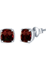 Sterling Silver Cushion Cut Garnet Stud Earrings